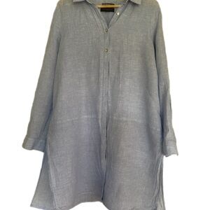100% Linen TAHARI  Blue Button-Up Shirt/ swim coverup